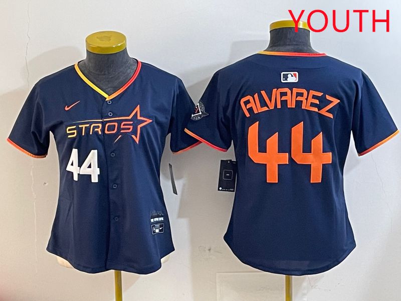 Youth Houston Astros 44 Alvarez Drak Blue Three generations Joint Name 2025 Nike MLB Jersey style 4101